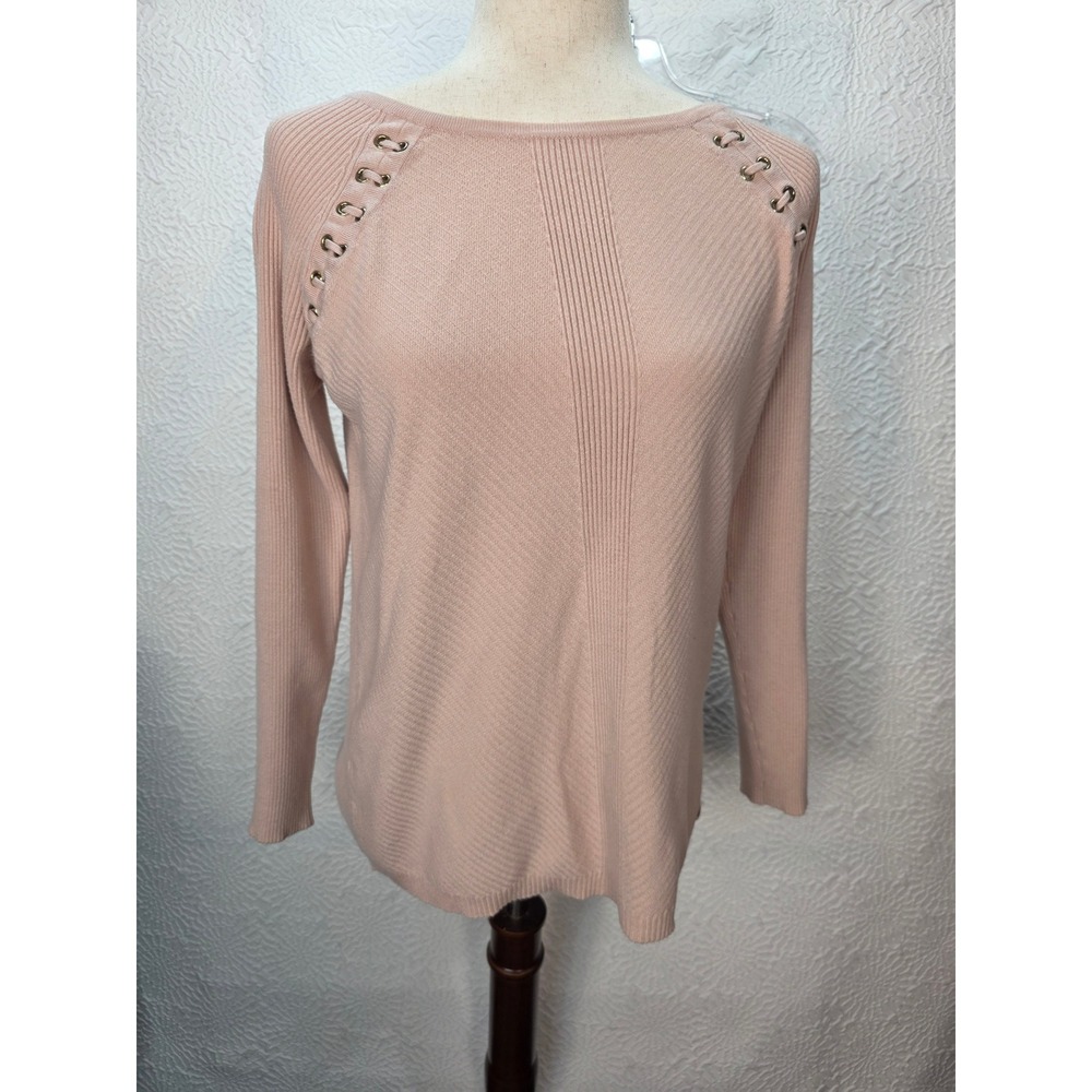 Calvin Klein Sweater Womens Medium‎ Pink Excellent Grommet Detail Ribbed Knit